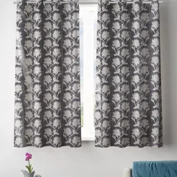 Romee Grey Polyester Floral Curtains and Sheers image 1
