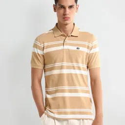 Arrow Beige Regular fit Stripes Polo T-Shirt image 1