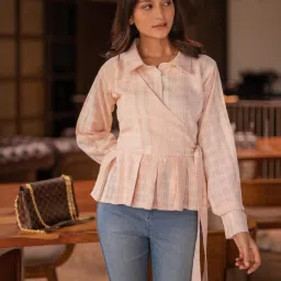 BInfinite Pink Button Front Knot Side Shirt image 1