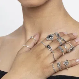 YouBella Silver Plated Oxidized Boho Silver Plated Rings Combo of 15 image 3