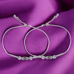 Taraash 925 Sterling Silver Elegant Beaded CZ Chain Anklet-image-55