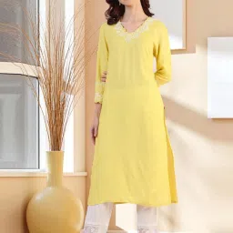 W Yellow Solid Kurta image 1