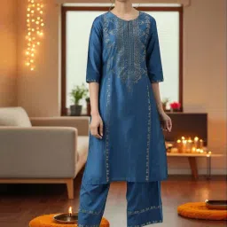 W Persian Blue Printed Straight Kurta image 1