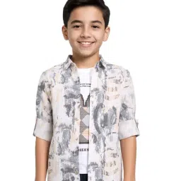 Charchit Boys Peach Cotton Printed Regular Fit Shirt with T-Shirt-picture-22