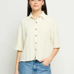 MADAME Off White Solid Shirt image 1