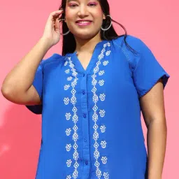 Oxolloxo Royal Blue Cotton Embroidered Shirt-picture-41