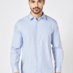 Peregrine By Pantaloons Blue Cotton Regular Fit Checks Shirt-picture-23