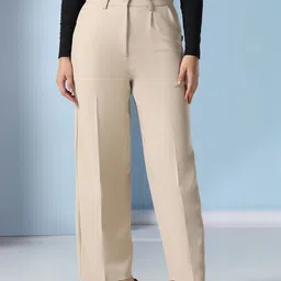 TAHVO Women Smart Mid-Rise Wide Leg Pleated Regular Trousers-image-17