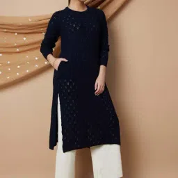 Melange by Lifestyle Blue Woven Straight Kurta-image-25