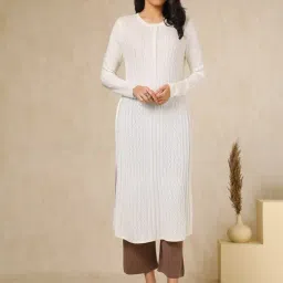 Soch White Acrylic Regular Fit Woven Design Kurta-image-79