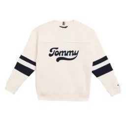 Tommy Hilfiger Off White Cotton Relaxed Fit Logo Printed Sweater-picture-42