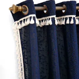 Ariana Bohemia Navy Cotton 5 Ft. Chikankari Semisheer Window Curtain image 3