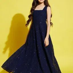 Cherry & Jerry Girls Navy Blue Ethnic Motifs Maxi Dress-picture-17