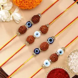 Karatcart Set of 4 Handmade Meenakari Evil Eye Kundan Rakhis for Brother with Roli & Chawal-image-27