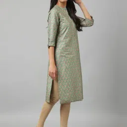 W Frost Green Floral Print Straight Kurta image 5