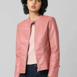 Only Pink Band Collar Biker Jacket image 1