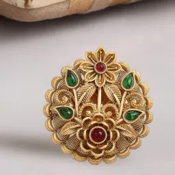 OOMPH Gold Ethnic Matte Antique Gold Plating Floral Design Finger Ring-image-7