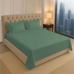 Pizuna Hedge Green Cotton 400 TC Flat Bedsheet with 2 Pillow Cover image 2