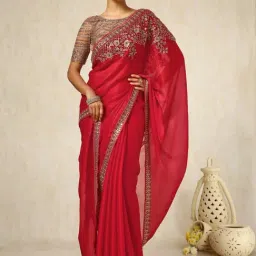 Soch Red Embroidered Saree With Unstitched Blouse-image-38