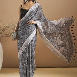Anouk Rustic Ethnic Motifs Poly Georgette Bagru Saree-picture-12