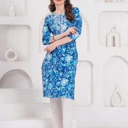 PHYSIL Women Floral Embroidered Round Neck Regular Straight Calf Length Kurta-picture-26