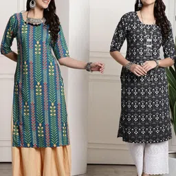 Ethnic basket Women Pack Of 2 Multicoloured Crepe Kurtas-picture-25