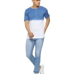 Campus Sutra Royal Blue & White Regular Fit Henley T-Shirt image 5