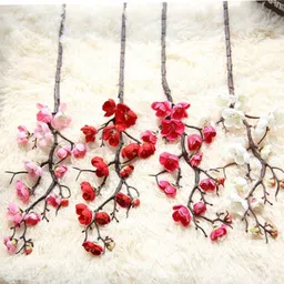 vrb dec VRB DecTM 3 Pcs Artificial Cherry Blossom Flowers Fake Plant Flowers for Home, Room,Office | Flower for Vases | Decoration Items for Living Room (White) image 2