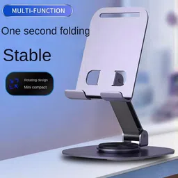 Technuv Heavy Metal 360° Mobile Holding Tabletop Stand Height Adjustment, Wide Compatibility, Multipurpose, Anti-Skid Design (Grey) image 5
