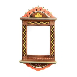 AAKRITI ART CREATIONS Apratim Brown & Yellow Mirror With Hand-Painted Carvings-picture-29