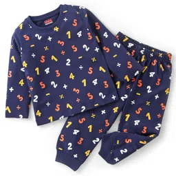 Babyhug Cotton Knit Full Sleeves Night Suit Alphabets Print - Navy-image-88