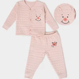 Mi Arcus Cotton Full Sleeves Front Open & Patch Detailed Top and Pajama Set - Pink-image-24