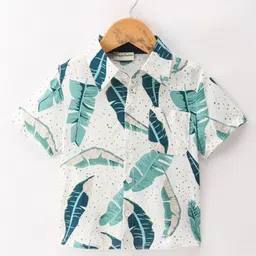 CrayonFlakes Rayon Half Sleeves Leaves  Printed Shirt - Off White-picture-34