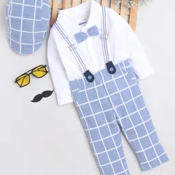BUMZEE Full Sleeves Solid Shirt With Checked Pant   Suspender & Cap - Sky Blue & White-picture-16