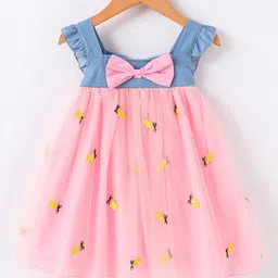 Kookie Kids Sleeveless Frock with Pineapple Embroidery & Bow Applique - Pink-picture-18