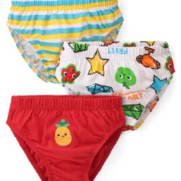 Babyhug 100% Cotton Knit Briefs Striped and Fruit Print Pack of 3 - Multicolor-picture-15