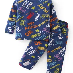 Babyhug Cotton Knit Full Sleeves Night Suit With Gaming Theme Print - Navy-picture-22