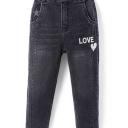 Olio Kids Woven Full Length Denim Jeans With Text Print - Black-picture-17