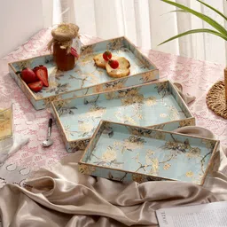 DULI Set of 3 Rectangle Enamel Coated Multipurpose Serving Trays for Home and Dining Table-picture-10