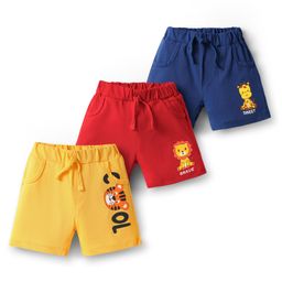 Doodle Poodle 100% Cotton Knit Knee Length Shorts With Animal Print Pack Of 3 - Red Yellow & Navy Blue-picture-24