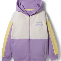 Primo Gino 100% Cotton French Terry Knit Full Sleeves Hooded Sweatjacket With Text Print - Lilac-picture-32