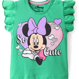 kookie kids india disney Kookie Kids Disney Single Jersey Knit Frill Sleeves T-Shirt With Minnie Mouse Print - Green image 1