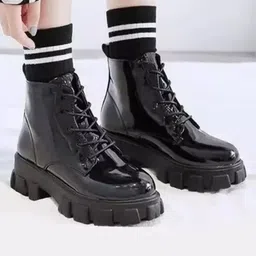 Shoetopia Solid Lace Up Boots - Black-picture-16