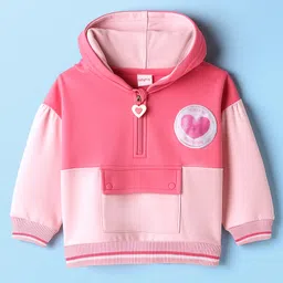 Babyhug Cotton Knit Full Sleeves Hooded Cut & Sew Sweatshirt with Heart Patch Detailing - Pink-picture-34