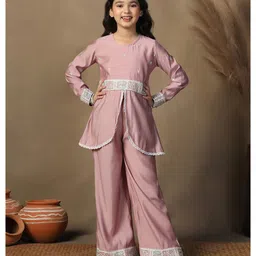 Fashion Dream Chanderi Knit Full Sleeves Floral Embroidered Kurta Palazzo Set - Mauve-picture-28