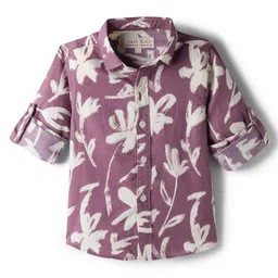 JASH KIDS Oxford Woven Full Sleeves Floral Printed Shirt - Wine-picture-28