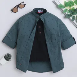 BAATCHEET Cotton Woven Full Sleeves Leaf Printed Shirt With Attached Tee - Green-picture-25