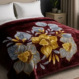 Signature Maroon & Multicoloured Floral Heavy Winter Blanket-image-35