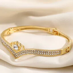 Shining Diva Fashion Gold-Plated Crystals And Stones Studded Bangle-Style Bracelet image 4