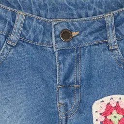 Pantaloons Junior Cotton Crotchet Applique Detailed Distressed Shorts - Blue image 3